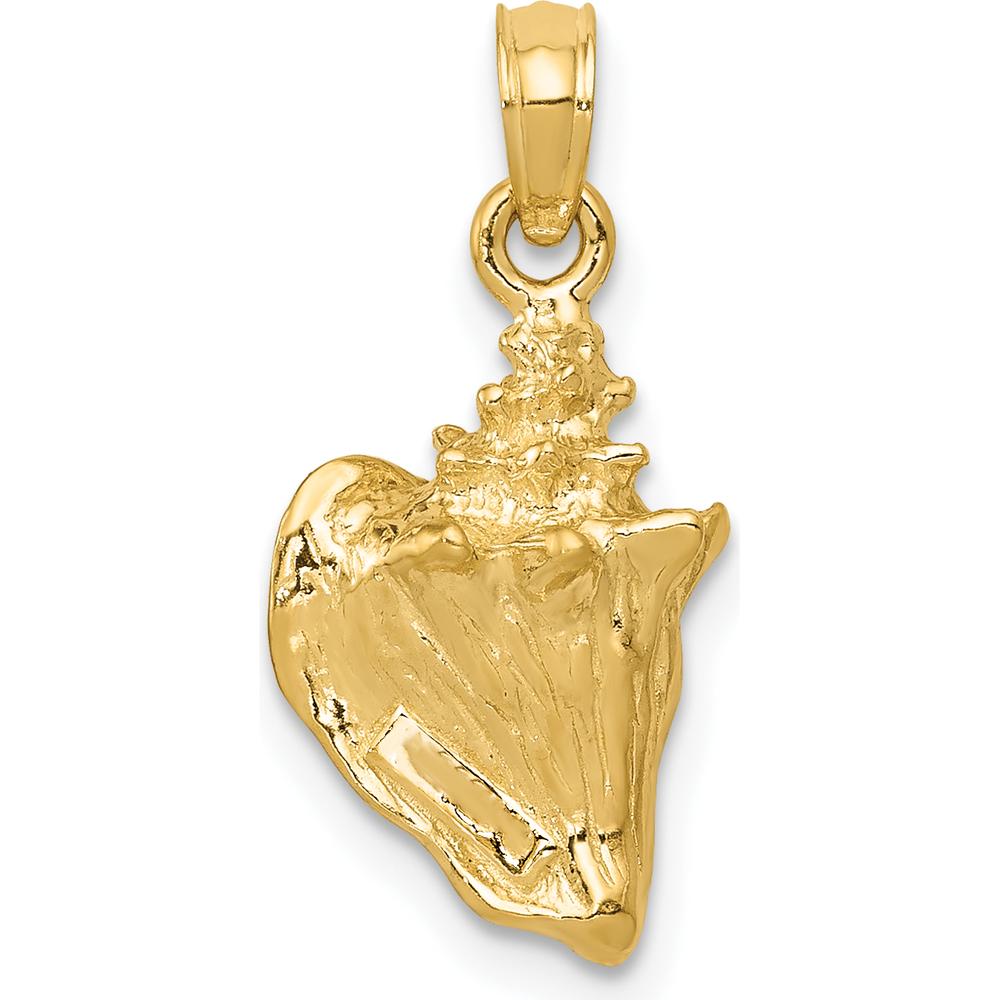10K Yellow Gold 3D Conch Shell Pendant - Polished Beach Inspired Charm
