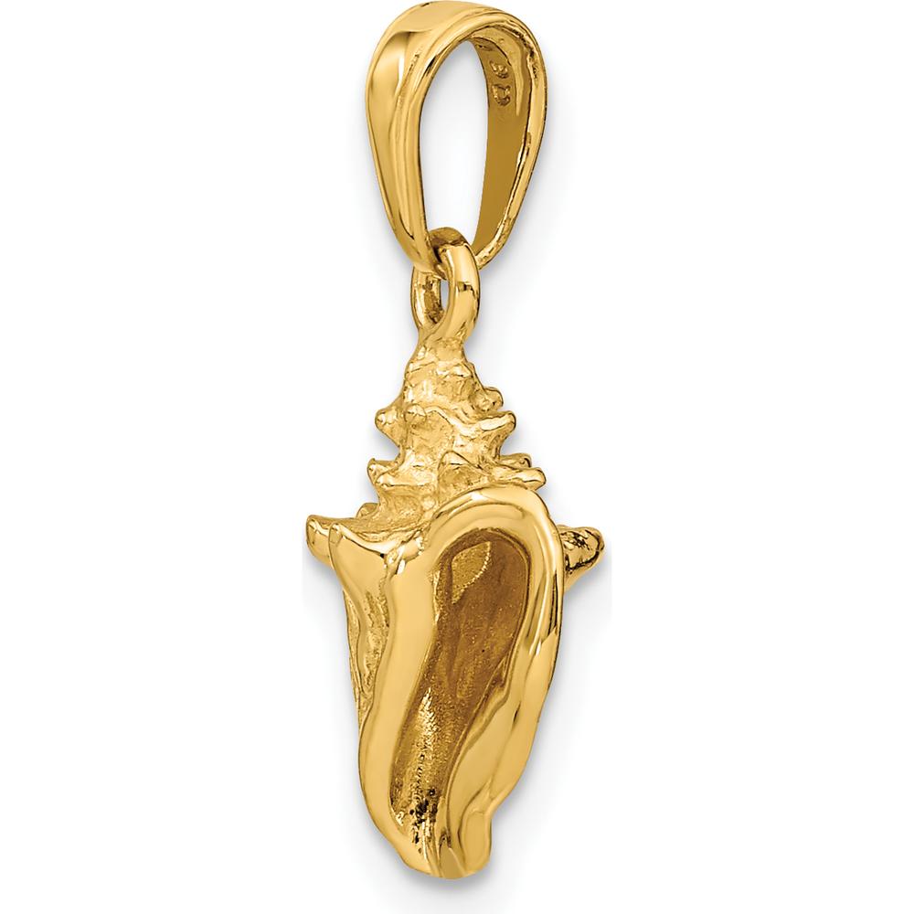 10K Yellow Gold 3D Conch Shell Pendant - Polished Beach Inspired Charm