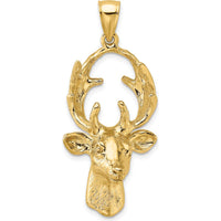 10K Yellow Gold 3D Deer Head Pendant - Wildlife-Inspired Charm