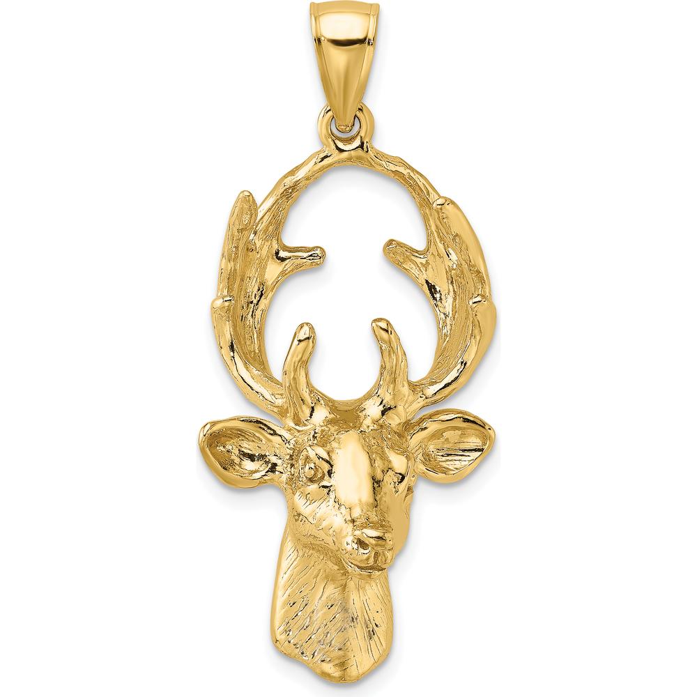 10K Yellow Gold 3D Deer Head Pendant - Wildlife-Inspired Charm