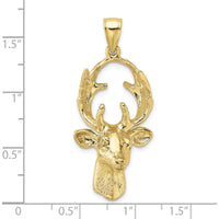 10K Yellow Gold 3D Deer Head Pendant - Wildlife-Inspired Charm