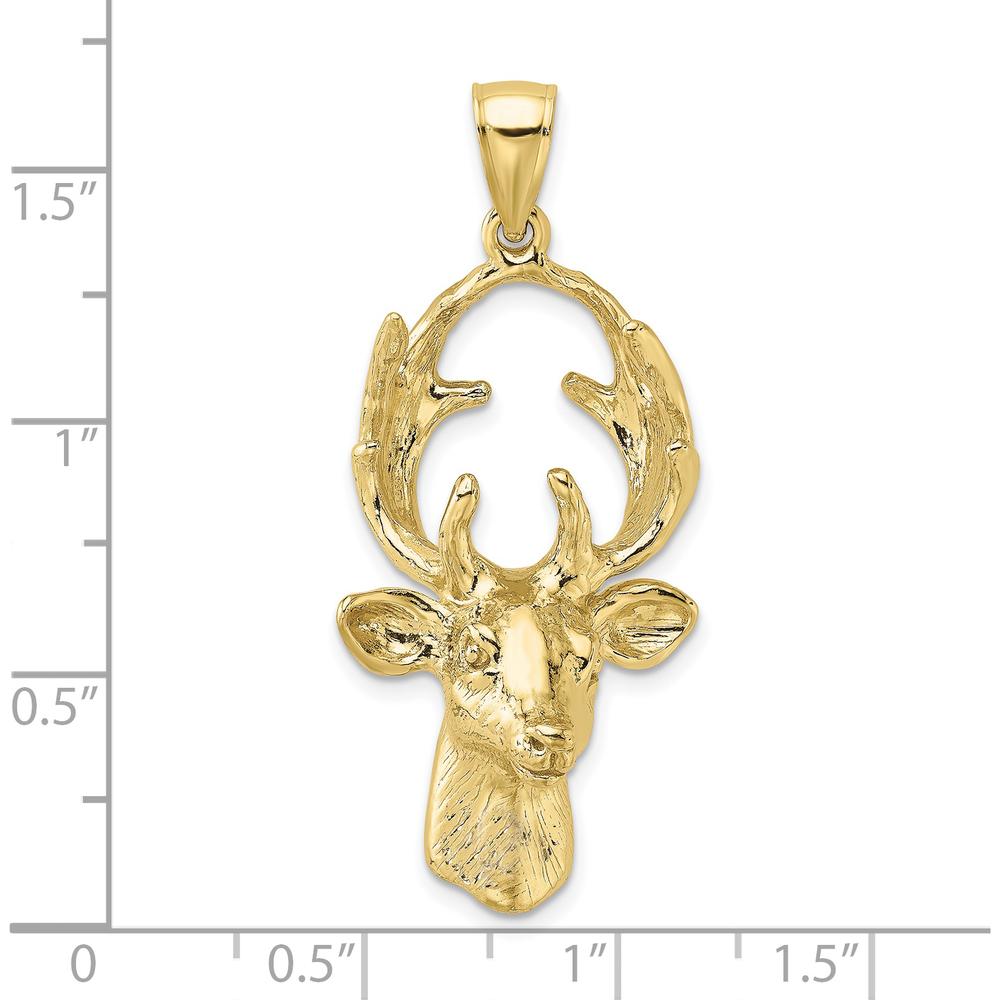 10K Yellow Gold 3D Deer Head Pendant - Wildlife-Inspired Charm