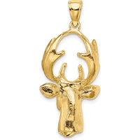 10K Yellow Gold 3D Deer Head Pendant - Wildlife-Inspired Charm