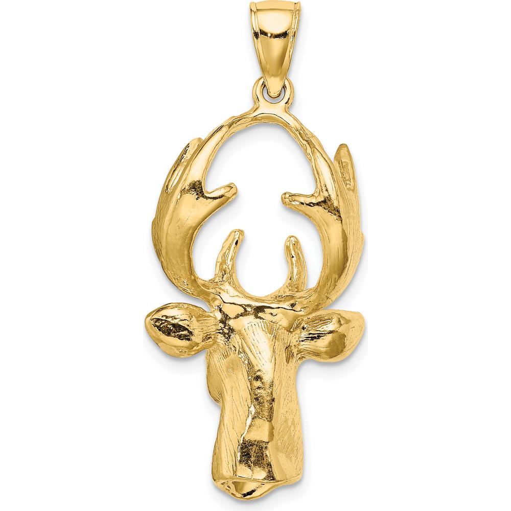 10K Yellow Gold 3D Deer Head Pendant - Wildlife-Inspired Charm