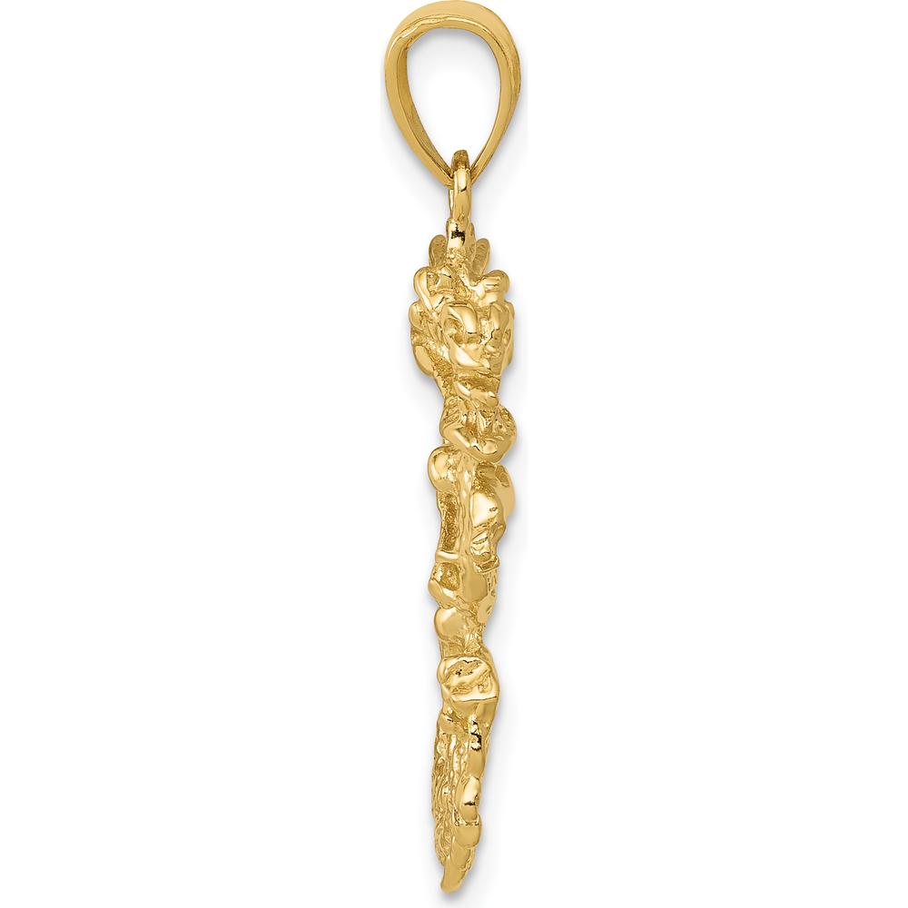 10K Yellow Gold 3D Dragon Pendant - Polished Finish - 31mm x 17mm