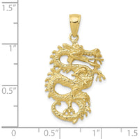 10K Yellow Gold 3D Dragon Pendant - Polished Finish - 31mm x 17mm