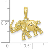 10K Yellow Gold 3D Elephant Pendant with Satin Finish