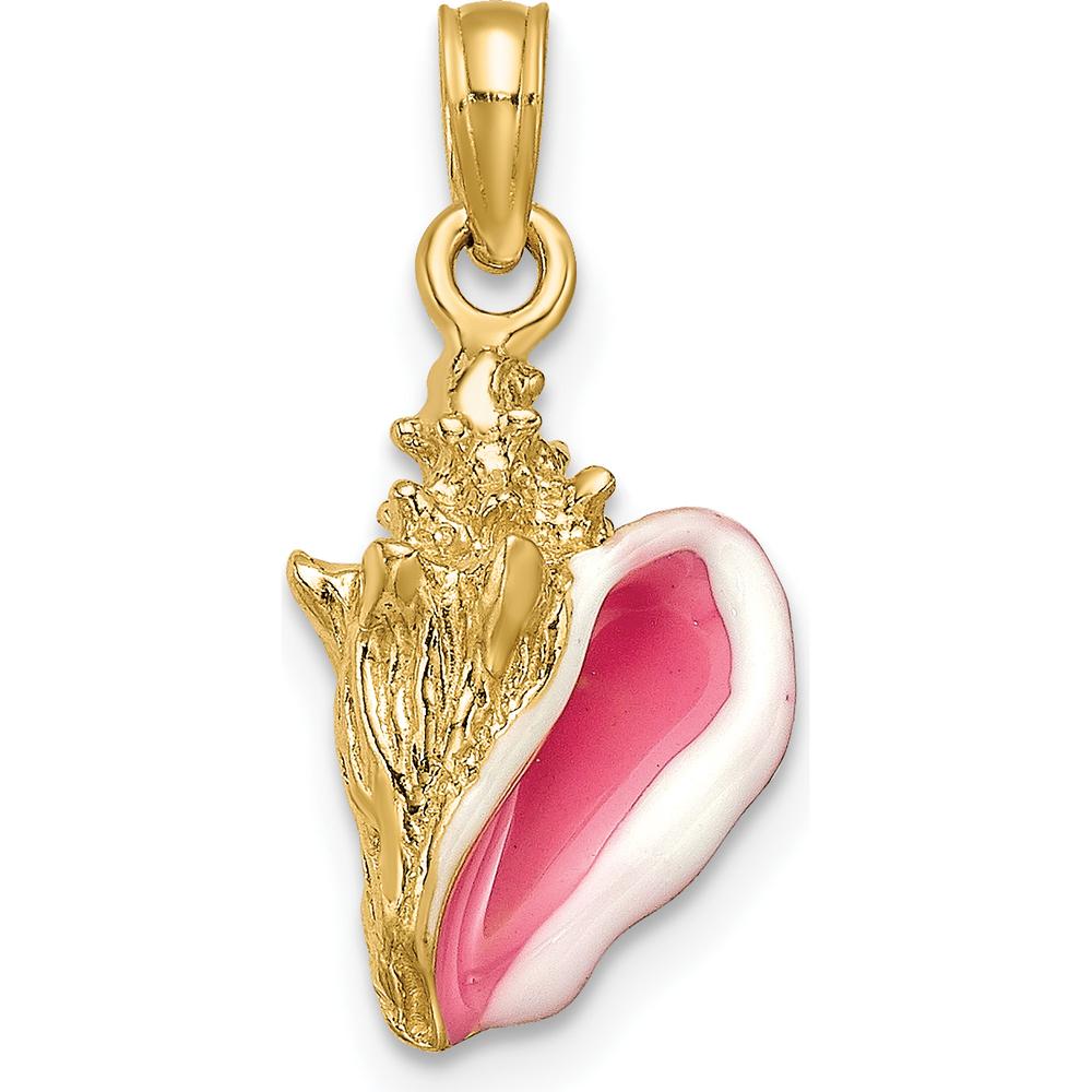 10K Yellow Gold 3D Enamel Conch Shell Pendant - Coastal Charm