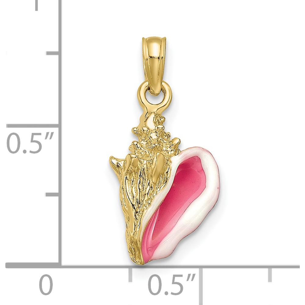 10K Yellow Gold 3D Enamel Conch Shell Pendant - Coastal Charm