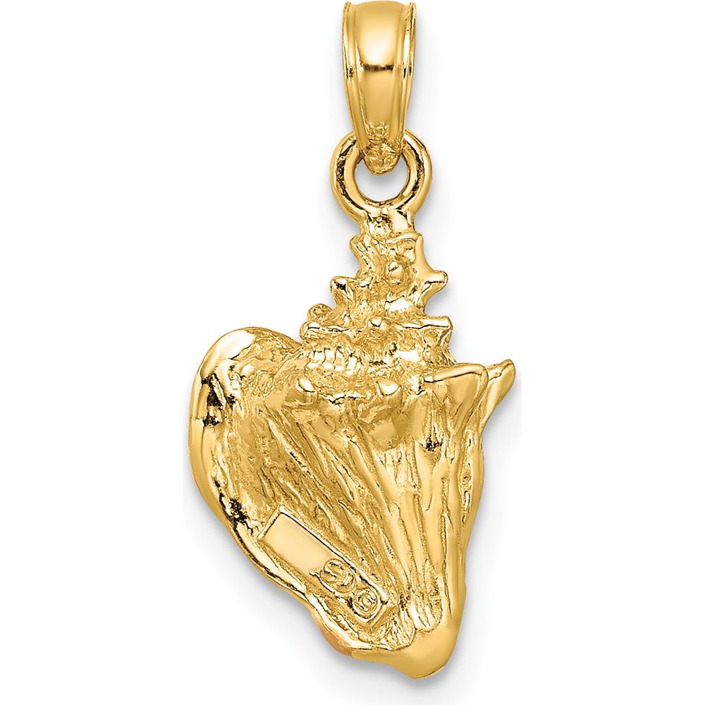 10K Yellow Gold 3D Enamel Conch Shell Pendant - Coastal Charm