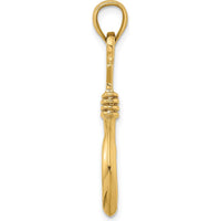 10K Yellow Gold 3D Fish Hook Pendant with Rope Detail - 34mm Length