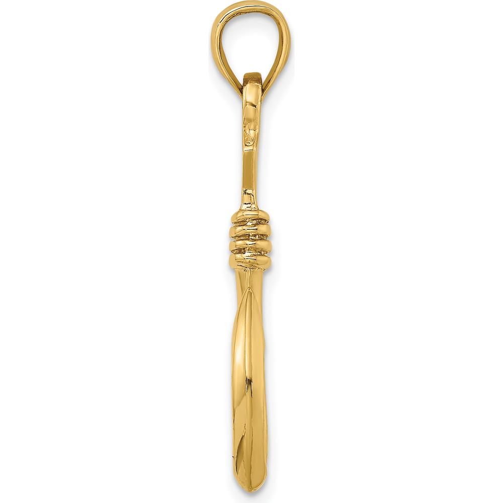 10K Yellow Gold 3D Fish Hook Pendant with Rope Detail - 34mm Length