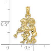 10K Yellow Gold 3D Gemini Zodiac Pendant with Textured Design