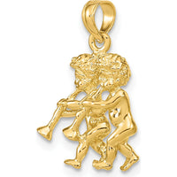 10K Yellow Gold 3D Gemini Zodiac Pendant with Textured Design