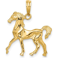 10K Yellow Gold 3D Horse Charm Pendant - Polished Finish