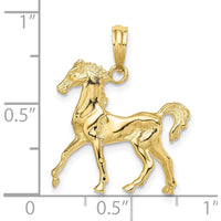 10K Yellow Gold 3D Horse Charm Pendant - Polished Finish