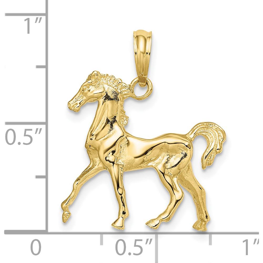 10K Yellow Gold 3D Horse Charm Pendant - Polished Finish