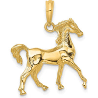 10K Yellow Gold 3D Horse Charm Pendant - Polished Finish