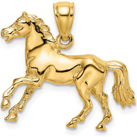 10K Yellow Gold 3D Horse Charm Pendant - Polished Finish