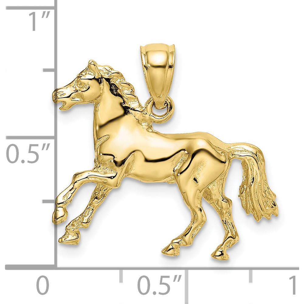 10K Yellow Gold 3D Horse Charm Pendant - Polished Finish
