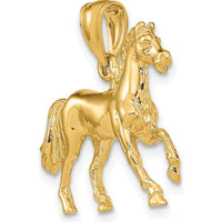10K Yellow Gold 3D Horse Charm Pendant - Polished Finish