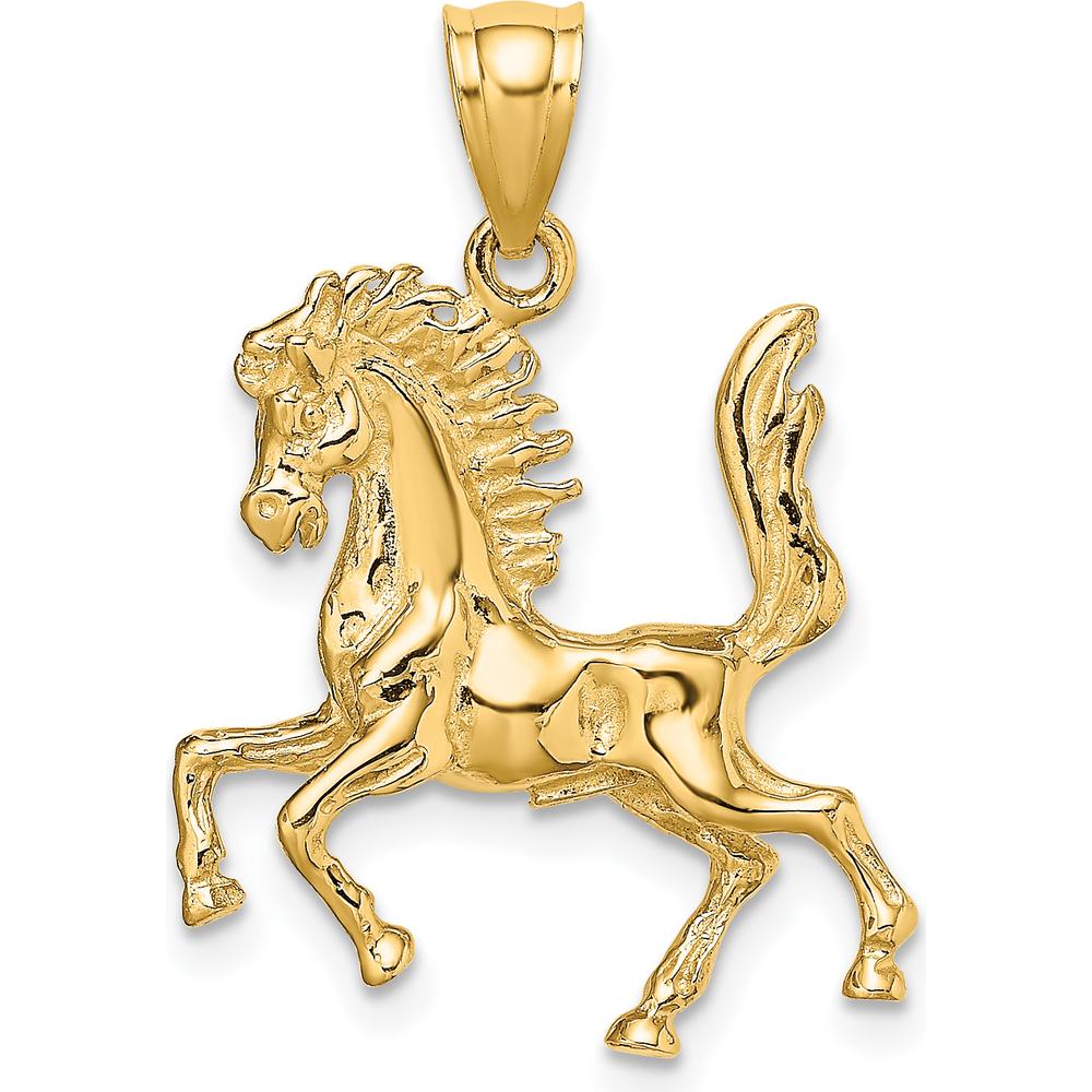 10K Yellow Gold 3D Horse Charm Pendant - Polished Finish