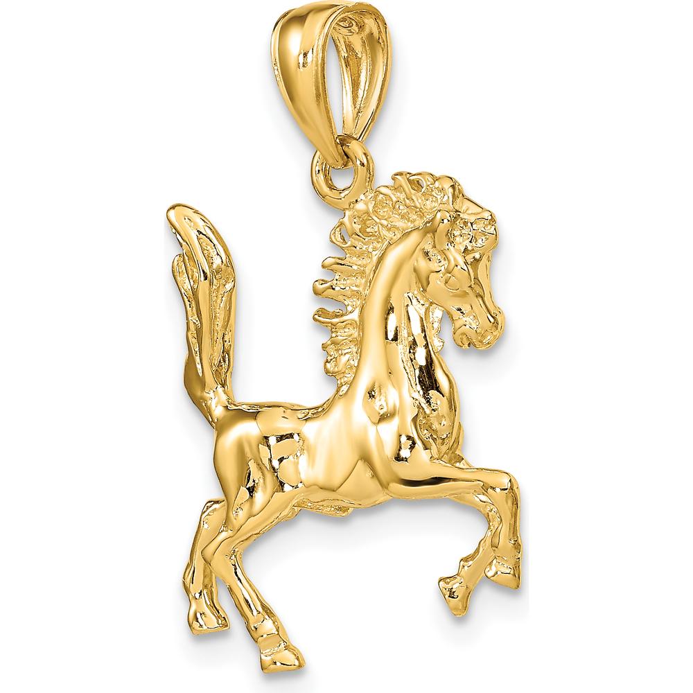 10K Yellow Gold 3D Horse Charm Pendant - Polished Finish