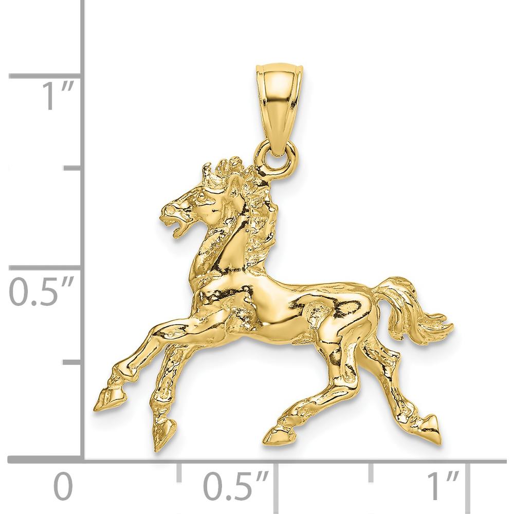 10K Yellow Gold 3D Horse Trotting Pendant Charm - 27.8mm Length