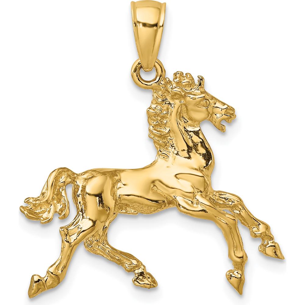 10K Yellow Gold 3D Horse Trotting Pendant Charm - 27.8mm Length