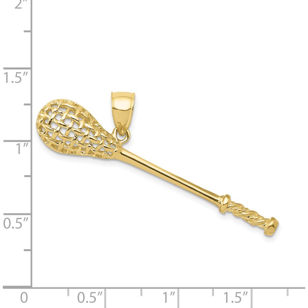 10K Yellow Gold 3D Lacrosse Stick Pendant - Solid Polished Design
