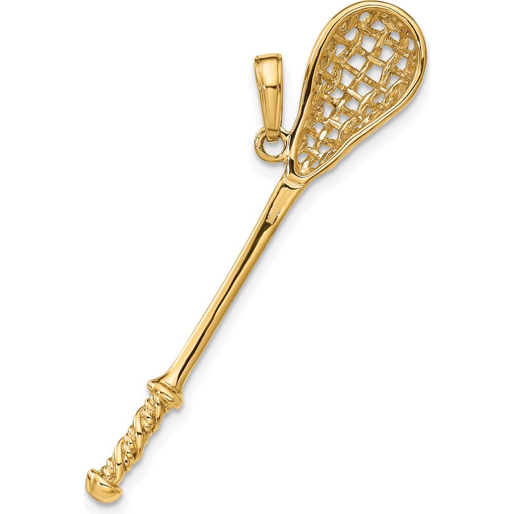 10K Yellow Gold 3D Lacrosse Stick Pendant - Solid Polished Design