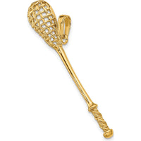 10K Yellow Gold 3D Lacrosse Stick Pendant - Solid Polished Design