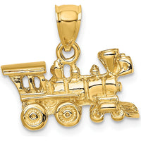 10K Yellow Gold 3D Locomotive Pendant - Polished Finish