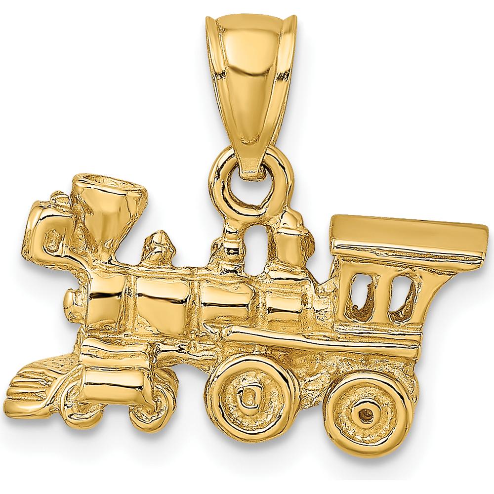 10K Yellow Gold 3D Locomotive Pendant - Polished Finish