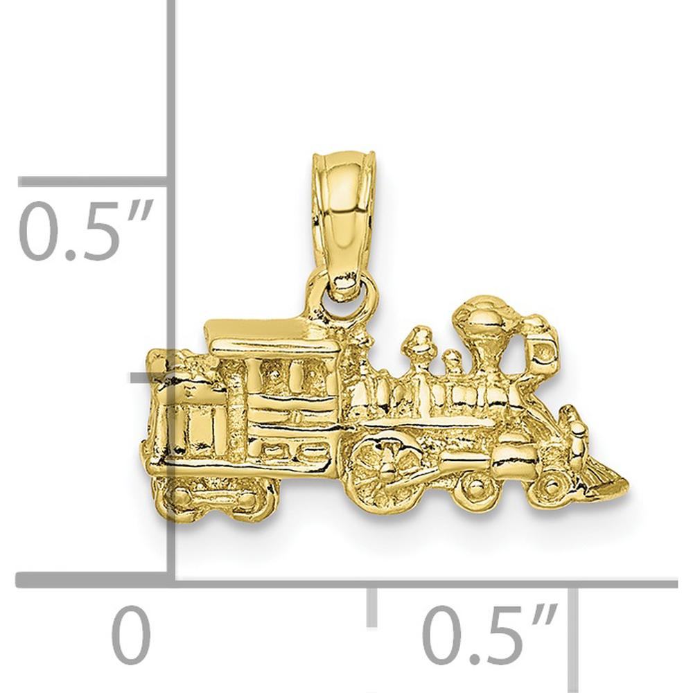 10K Yellow Gold 3D Locomotive Pendant - Polished Finish, 14mm Length, 16.3mm Width