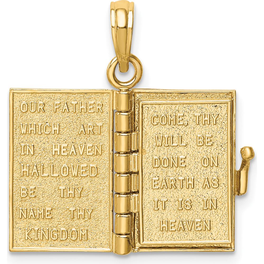 10K Yellow Gold 3D Lords Prayer Bible Pendant - Faith and Devotion Charm