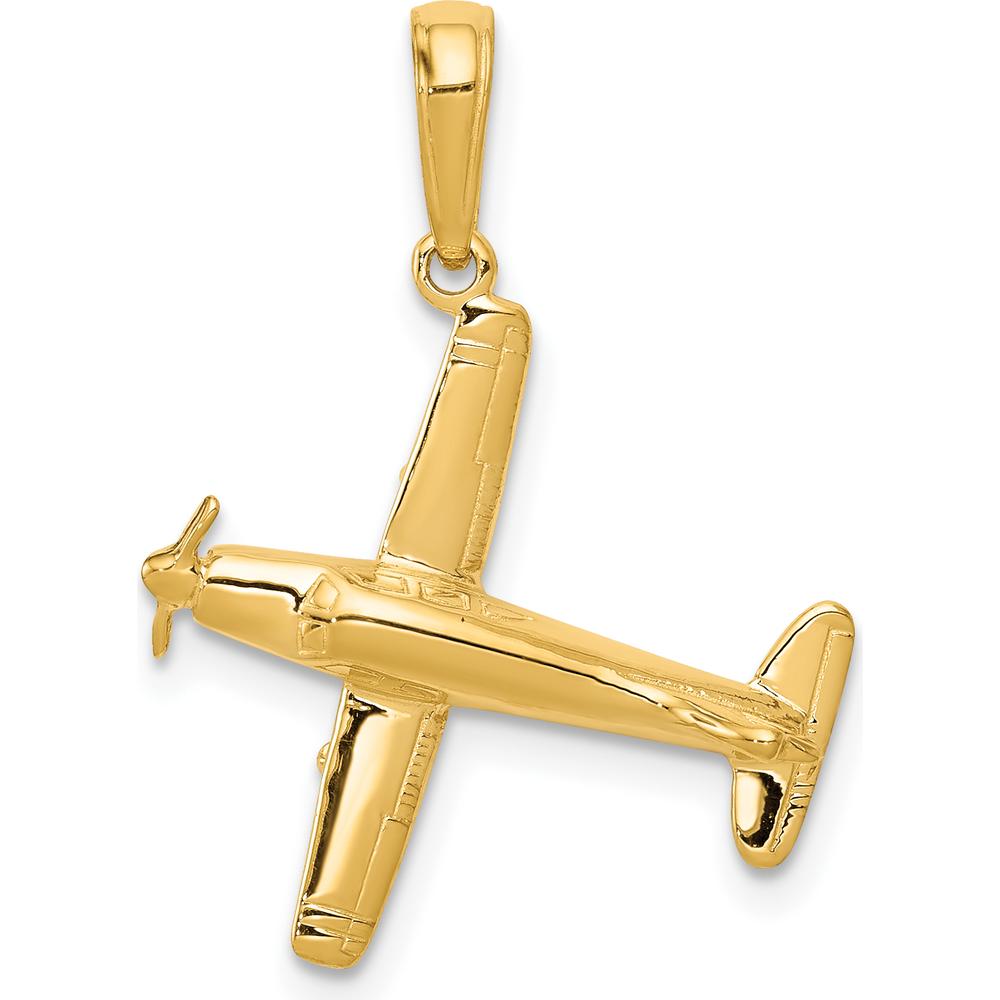 10K Yellow Gold 3D Low-Wing Airplane Pendant