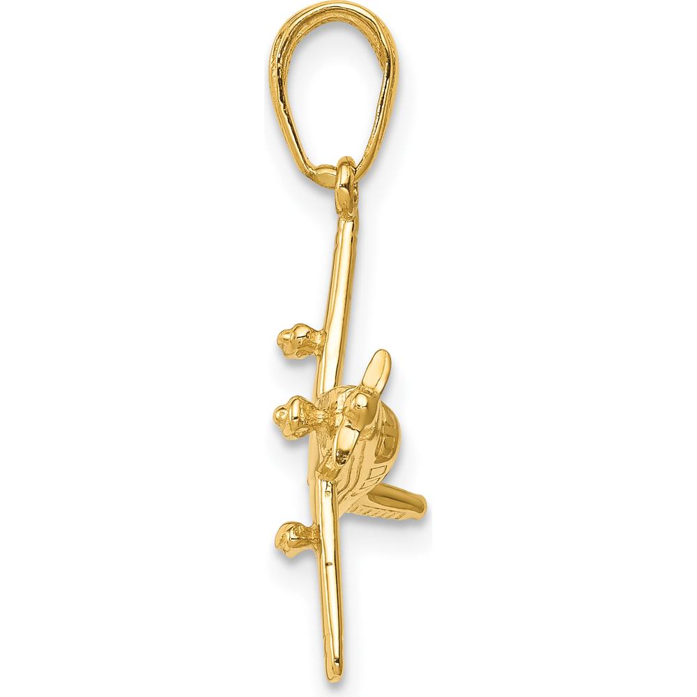10K Yellow Gold 3D Low-Wing Airplane Pendant