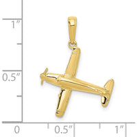 10K Yellow Gold 3D Low-Wing Airplane Pendant