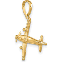 10K Yellow Gold 3D Low-Wing Airplane Pendant