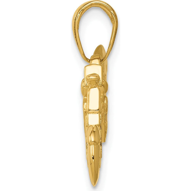 10K Yellow Gold 3D Motorcycle Pendant with Polished Textured Finish