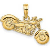 10K Yellow Gold 3D Motorcycle Pendant with Polished Textured Finish