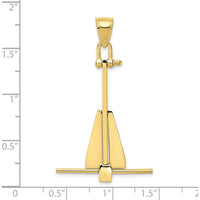 10K Yellow Gold 3D Moveable Anchor Pendant - Symbolic Nautical Jewelry