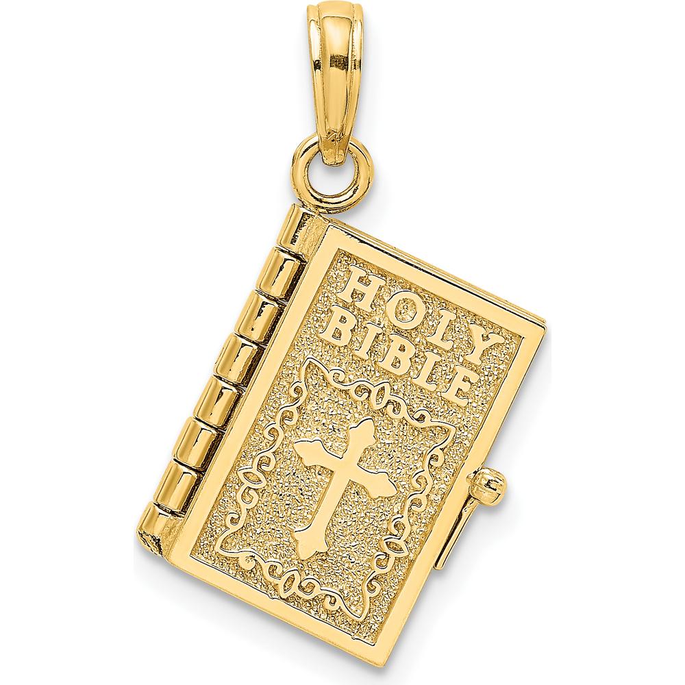 10K Yellow Gold 3D Moveable Pages Holy Bible Pendant with Lord's Prayer Charm