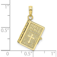 10K Yellow Gold 3D Moveable Pages Holy Bible Pendant with Lord's Prayer Charm