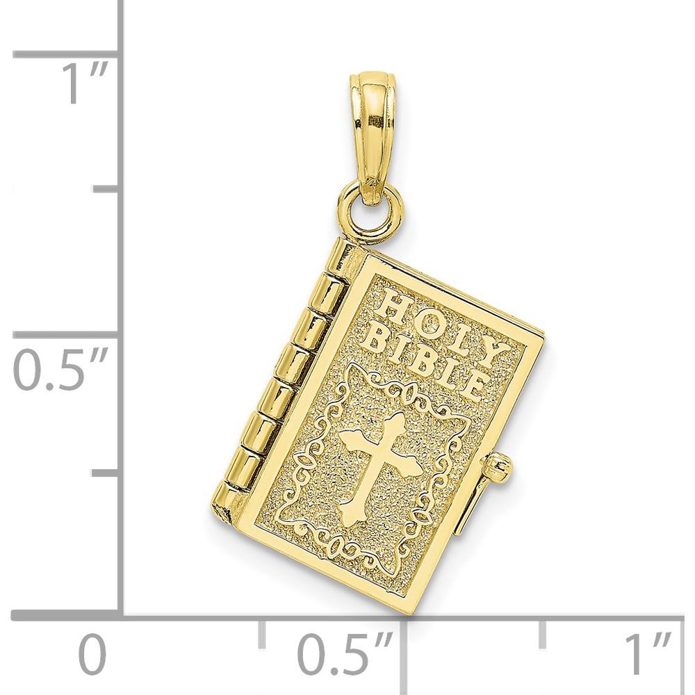 10K Yellow Gold 3D Moveable Pages Holy Bible Pendant with Lord's Prayer Charm