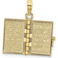 10K Yellow Gold 3D Moveable Pages Holy Bible Pendant with Lord's Prayer Charm