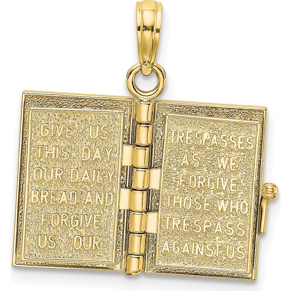10K Yellow Gold 3D Moveable Pages Holy Bible Pendant with Lord's Prayer Charm