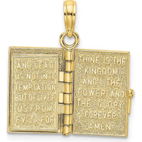 10K Yellow Gold 3D Moveable Pages Holy Bible Pendant with Lord's Prayer Charm
