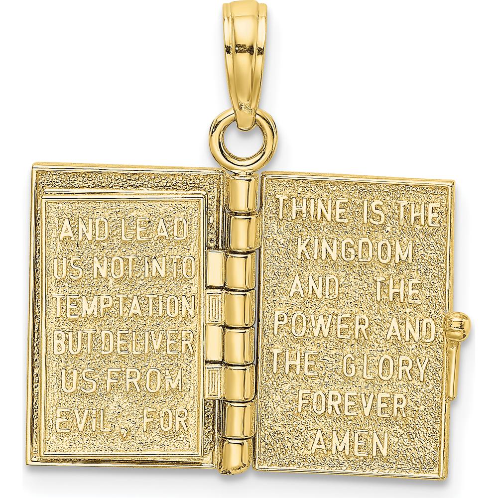 10K Yellow Gold 3D Moveable Pages Holy Bible Pendant with Lord's Prayer Charm